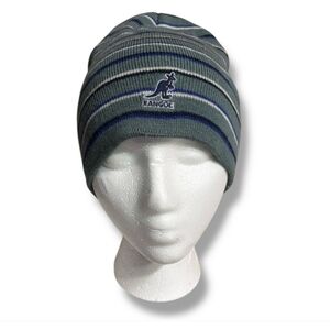 KANGOL Blue Mini-Striped Logo Knit Pull-On Beanie VINTAGE